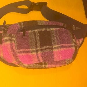 No Boundaries Orange (pink/brown/black) Plaid Waistpack/Cross Body Bag, NWT